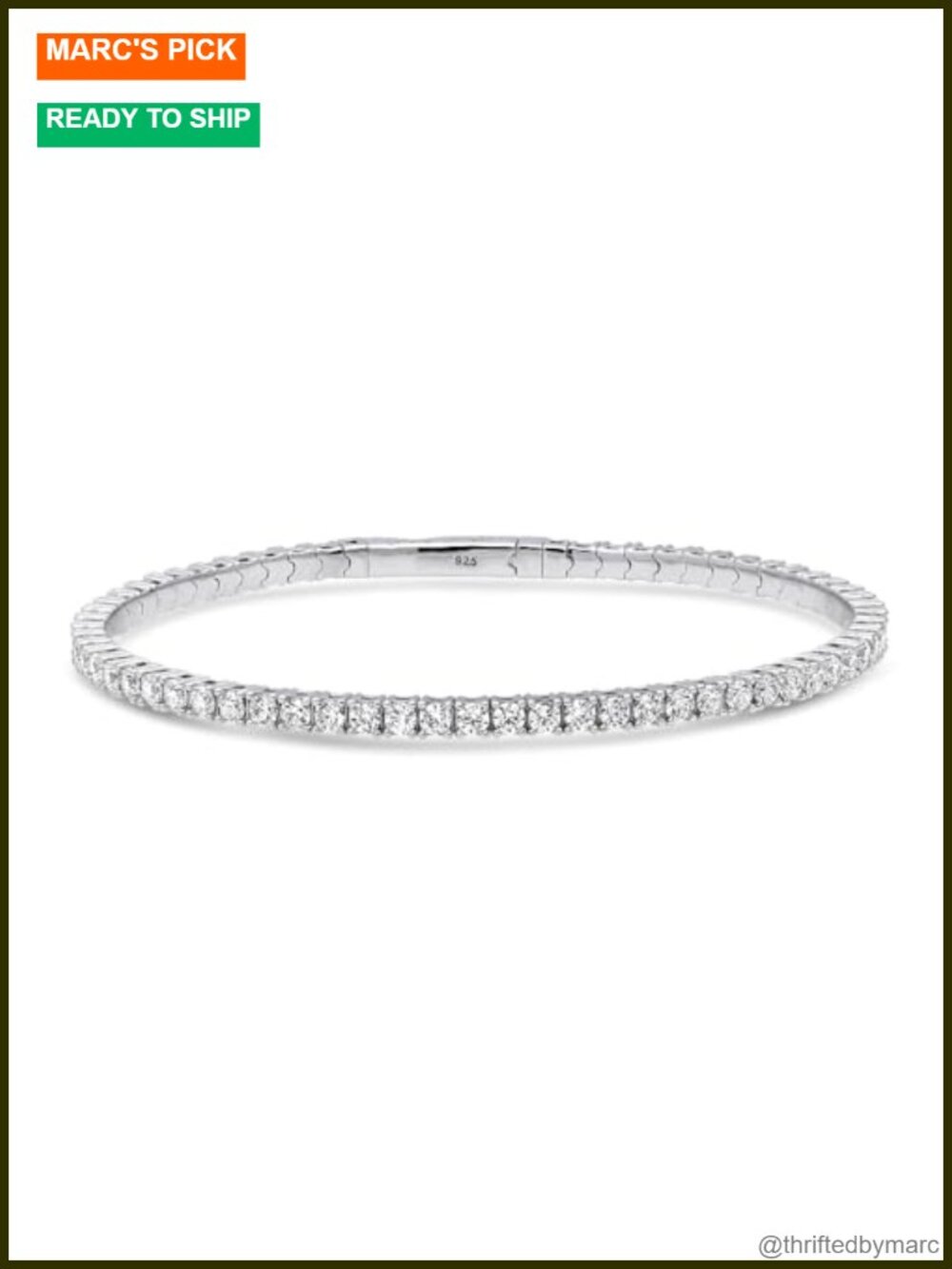 Sterling Silver Flexible Bangle Bracelet with Cubic Zirconia CZ